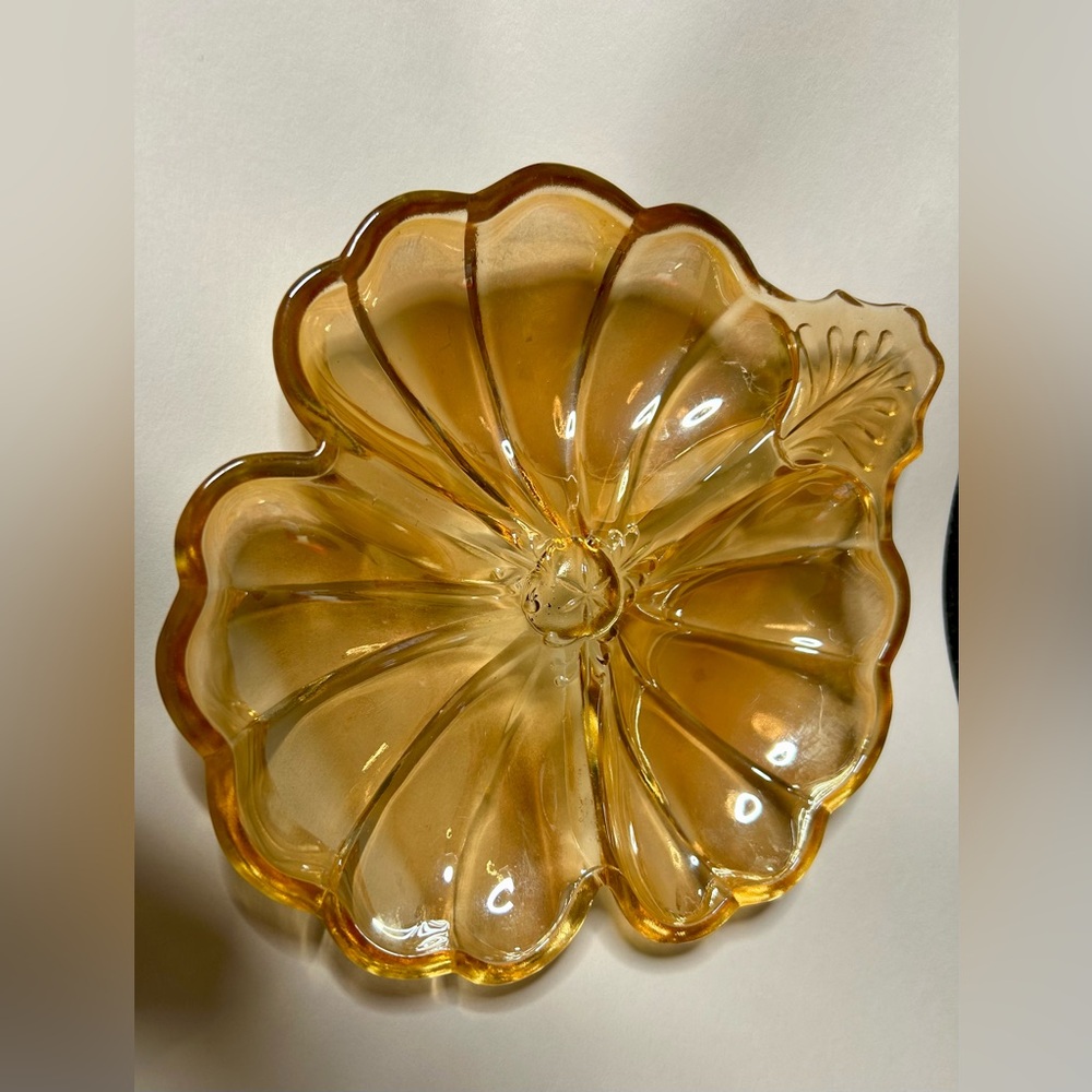Marigold Carnival Glass Candy Dish. 7” wide.